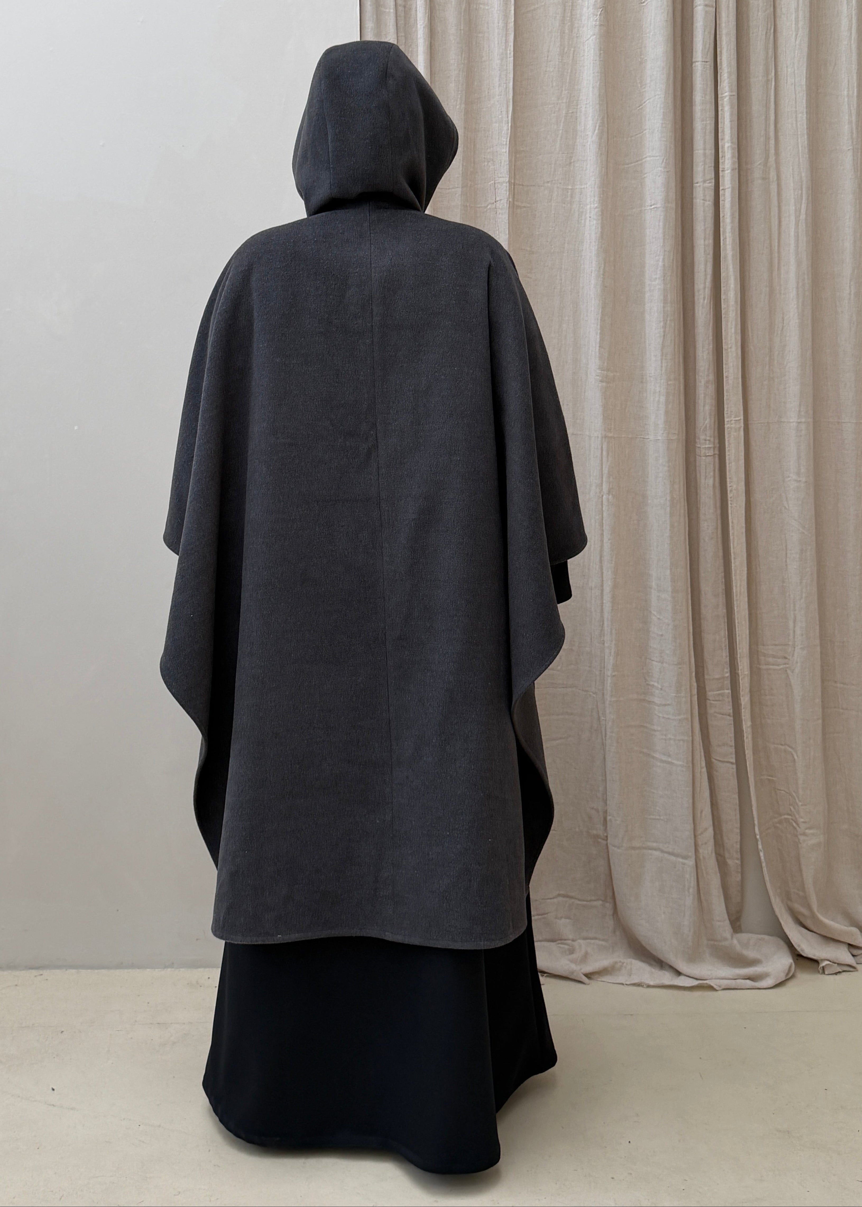 Wool Hooded Grey Poncho