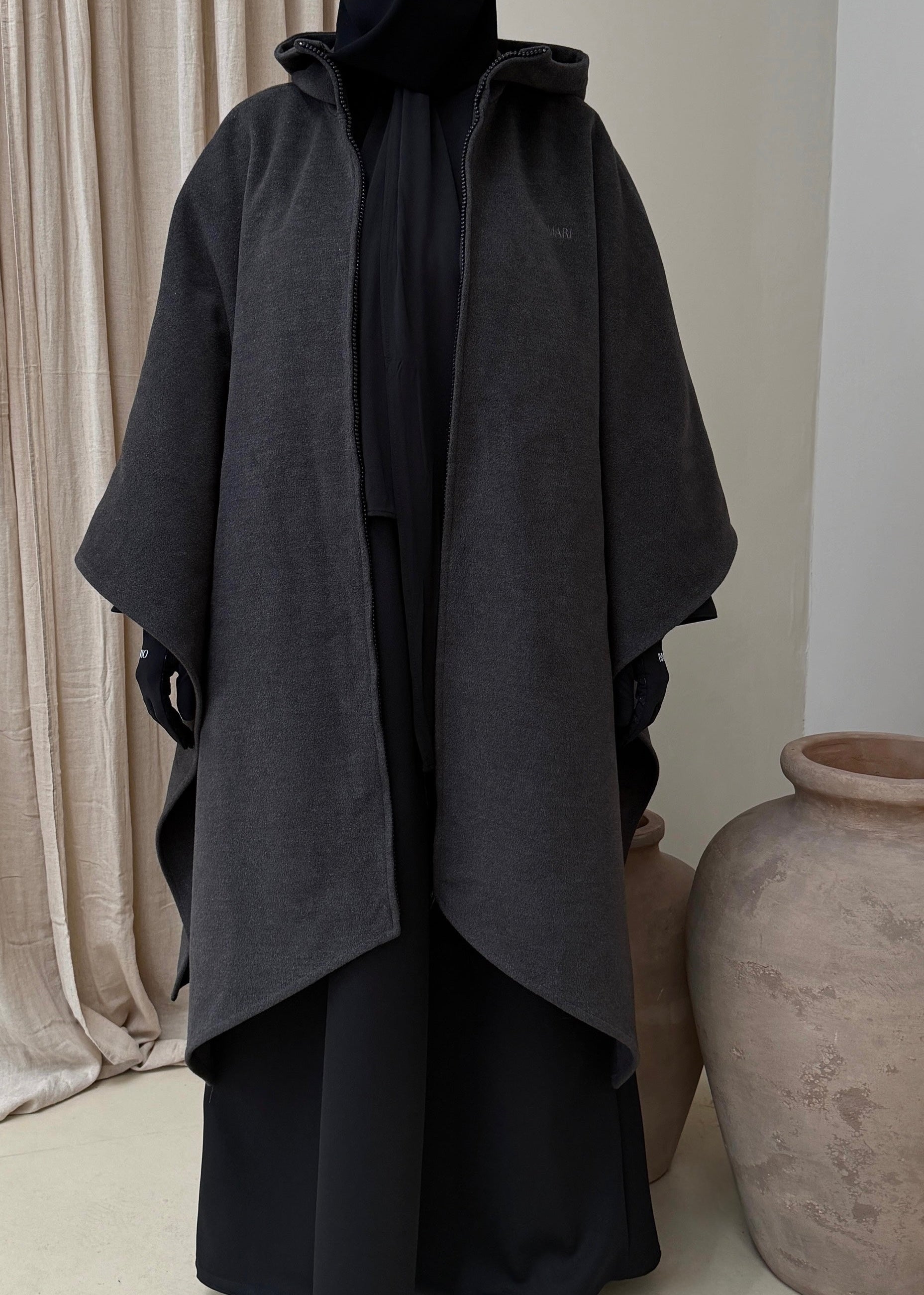 Wool Hooded Grey Poncho