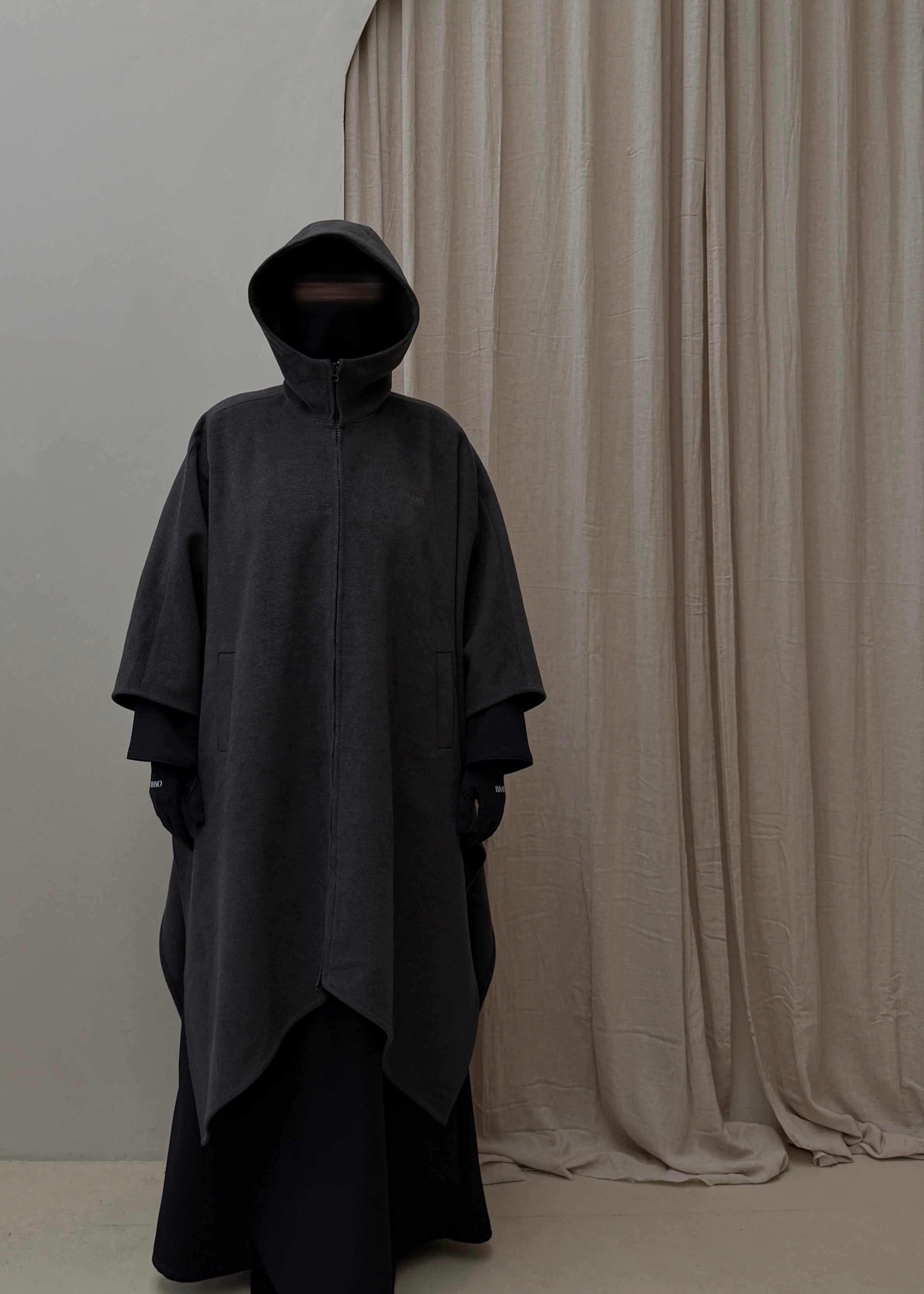Wool Hooded Grey Poncho