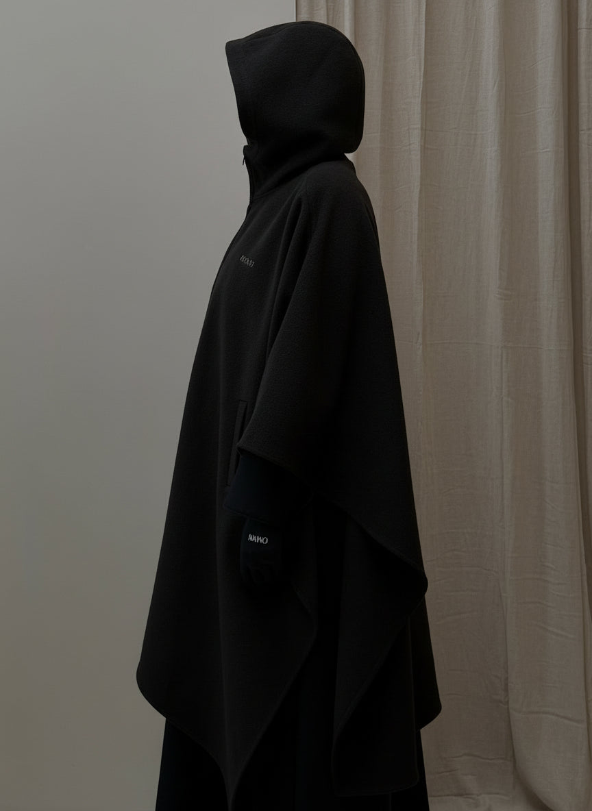 Wool Hooded Black Poncho